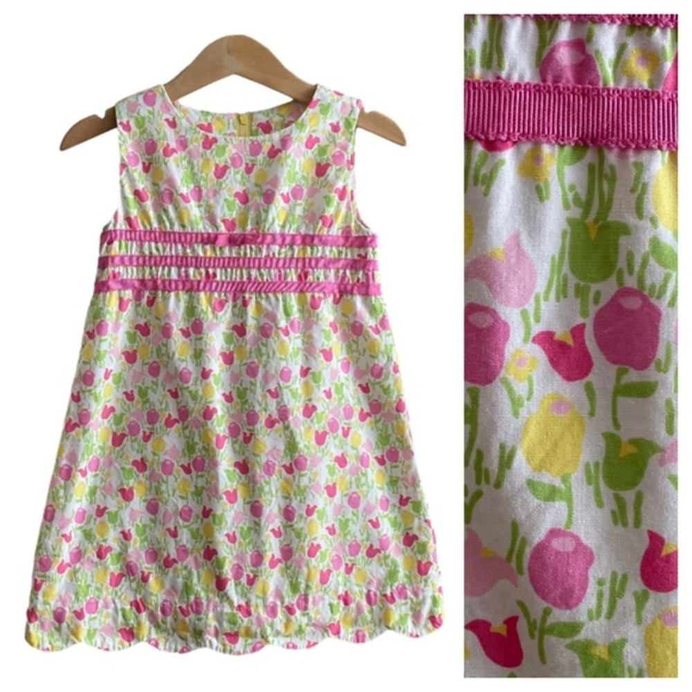 Lilly Pulitzer Vintage Pink Yellow Tulip Print Shift Dress 2t